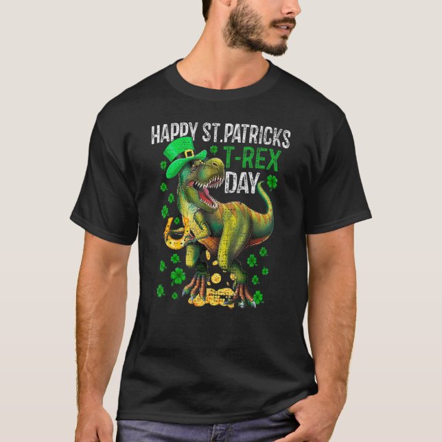 T-shirt Happy St PaT Rex Dinosaur Saint Patrick's Day Boys (Devant)