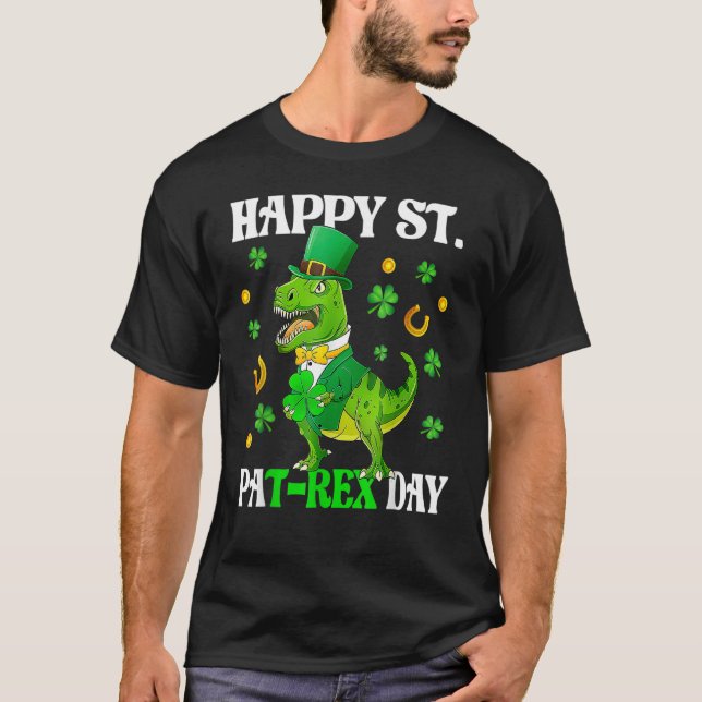 T-shirt Happy St PaT Rex Dinosaur Saint Patrick's Day For  (Devant)