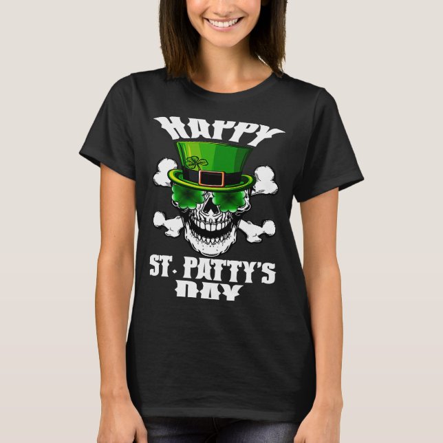 T-shirt Happy St patrick cuir crâne de sucre (Devant)
