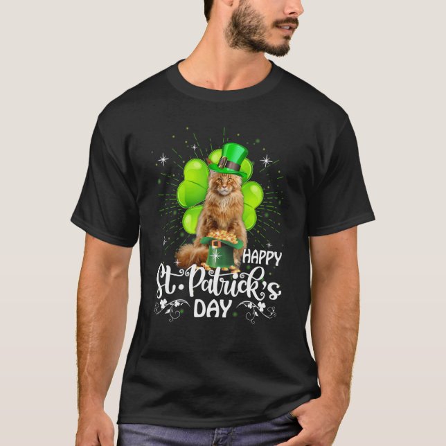 T-shirt Happy St Patrick S Day Maine Coon Cat Shamrock Luc (Devant)