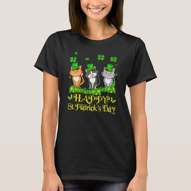 T-shirt Happy St Patrick S Day Three Cute Cats 2022 (Devant)