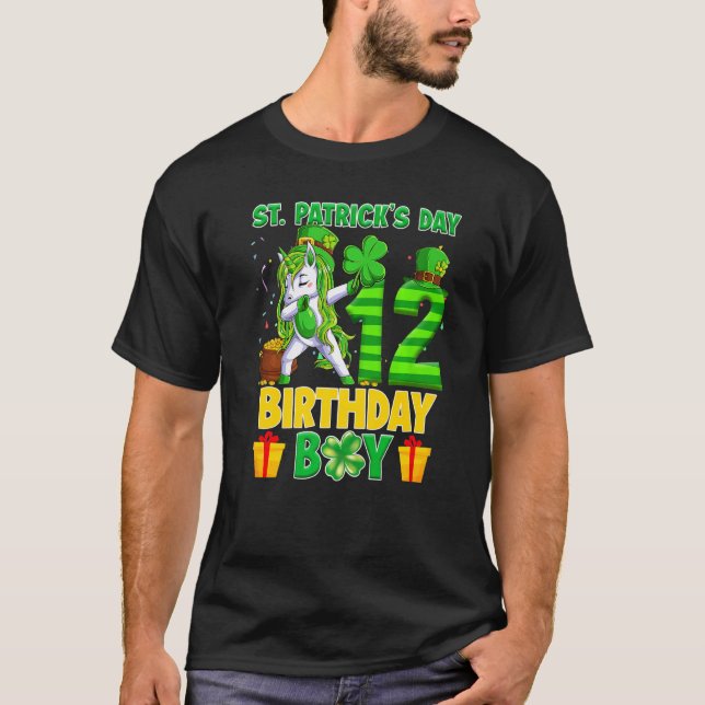 T-shirt Happy St Patricks Day 12th Birthday Unicorn Dabbin (Devant)