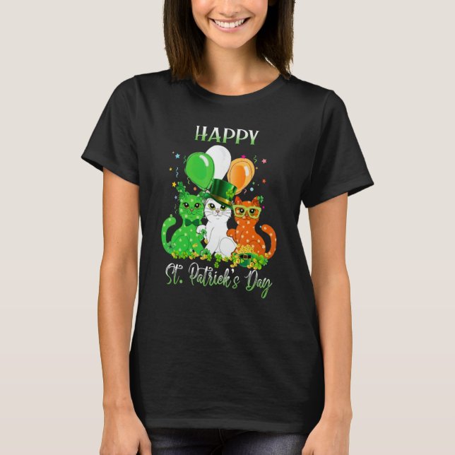 T-shirt Happy St Patrick's Day Cats Ireland Flag Shamrock  (Devant)