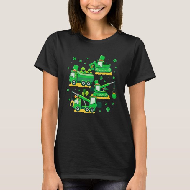 T-shirt Happy St Patricks Day Crane Truck Construction Boy (Devant)