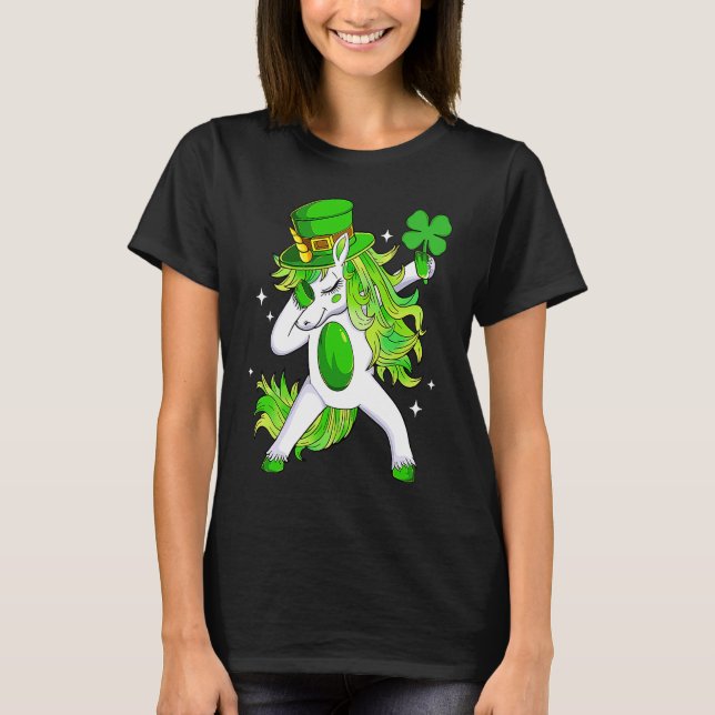 T-shirt Happy St Patrick's Day Dabbing Unicorn Lucky Shamr (Devant)