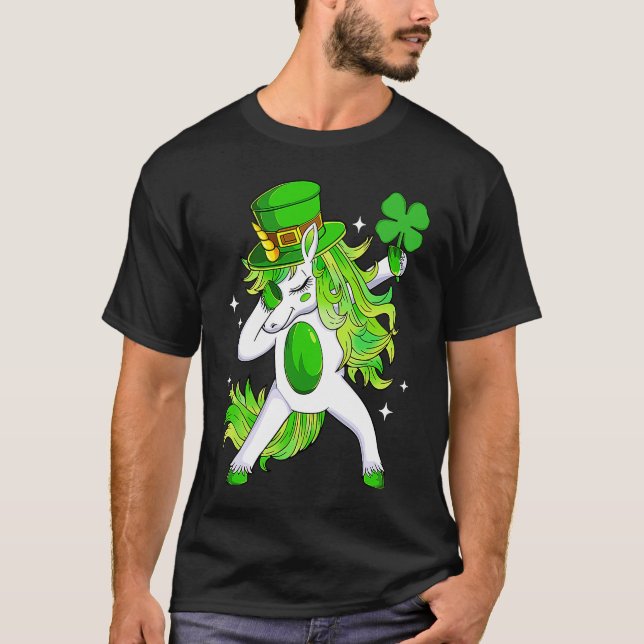 T-shirt Happy St Patrick's Day Dabbing Unicorn Lucky Shamr (Devant)