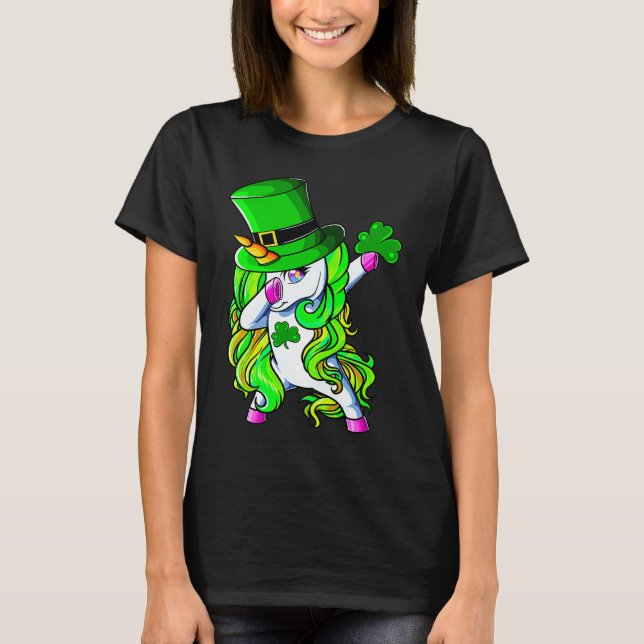 T-shirt Happy St Patrick's Day Dabbing Unicorn Lucky Shamr (Devant)