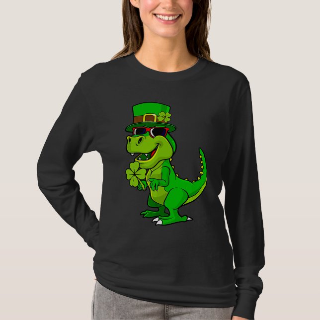 T-shirt Happy St Patrick's Day Dinosaur Rex Lucky Shamrock (Devant)