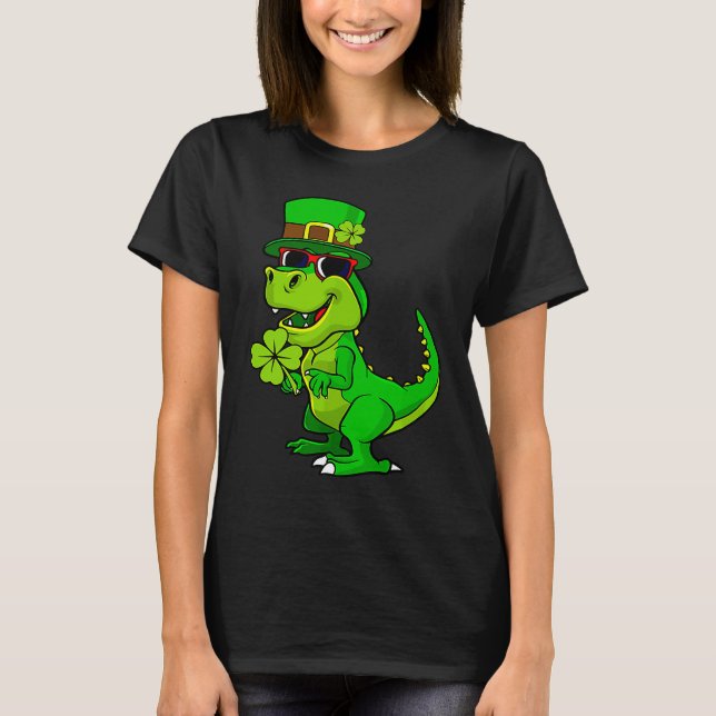 T-shirt Happy St Patrick's Day Dinosaur Rex Lucky Shamrock (Devant)