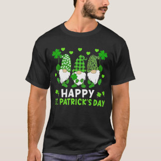 T-shirt Happy St Patricks Day Funny Gnomes Shamrock Leopar