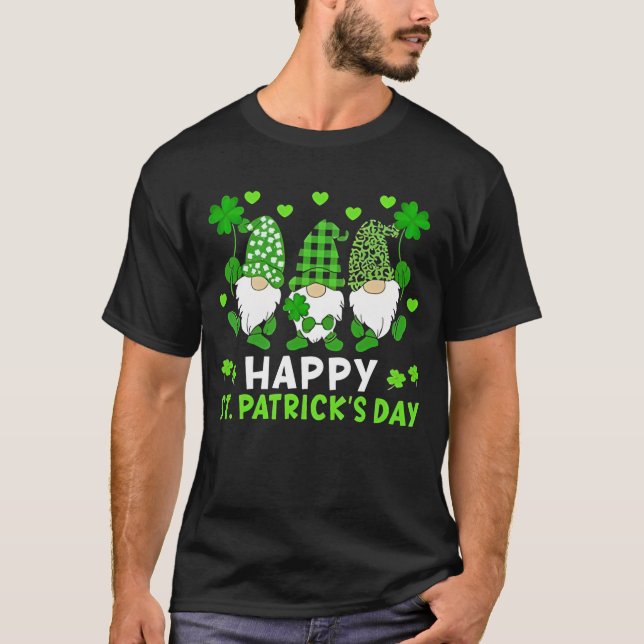 T-shirt Happy St Patricks Day Funny Gnomes Shamrock Leopar (Devant)