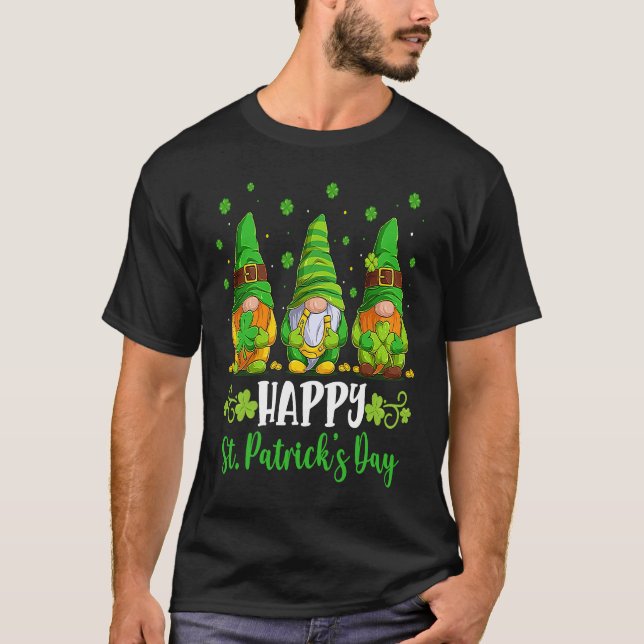 T-shirt Happy St Patricks day gnomes Shamrock Lucky boys g (Devant)