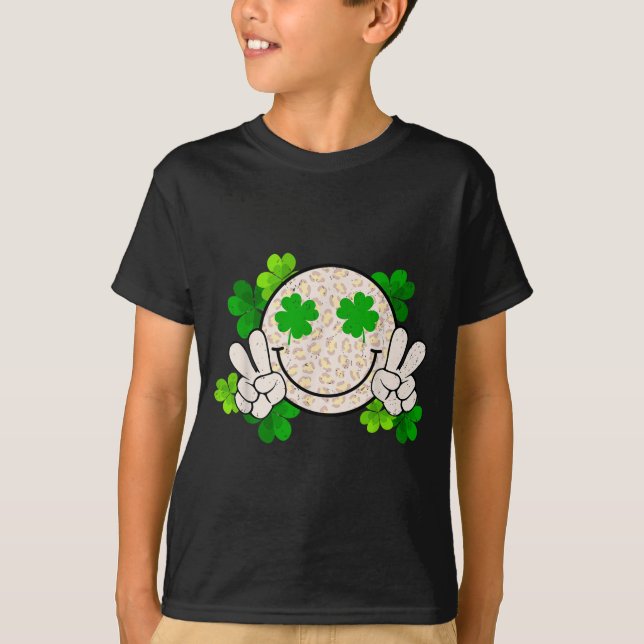 T-shirt Happy St Patrick's Day Leopard Smile Face Irish Sh (Devant)
