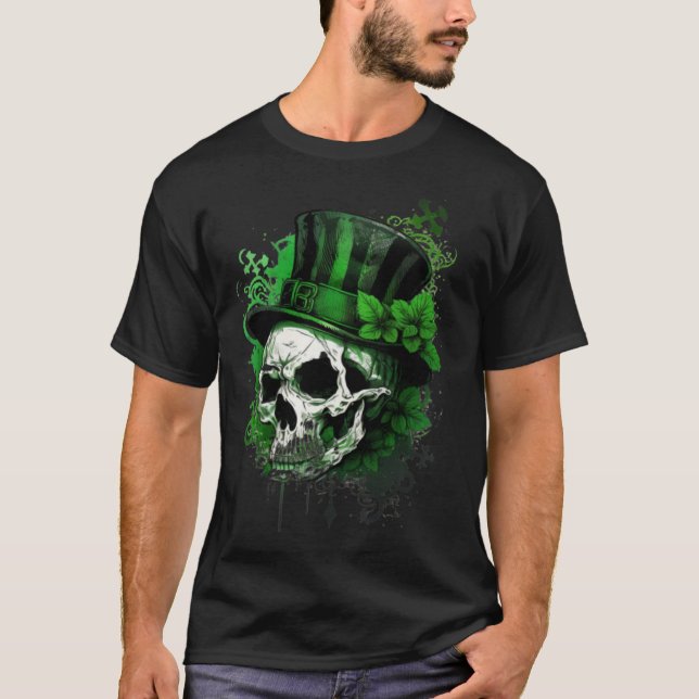 T-shirt Happy St Patricks Day Skull C Green Shamrock  3 (Devant)