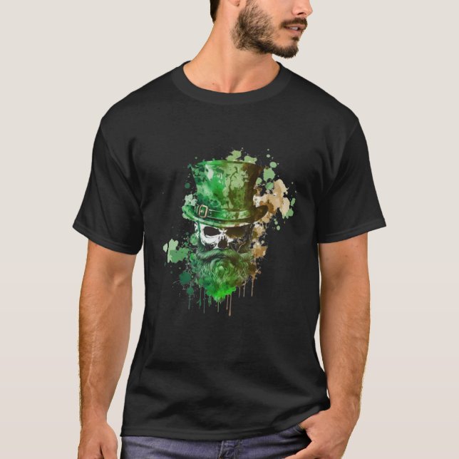 T-shirt Happy St Patricks Day Skull C Green Shamrock  8 (Devant)