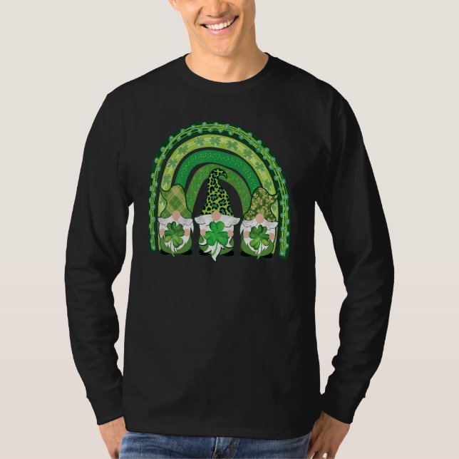 T-shirt Happy St Patrick's Day Three Gnomes Shamrock Rainb (Devant)