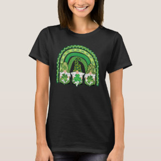 T-shirt Happy St Patrick's Day Three Gnomes Shamrock Rainb
