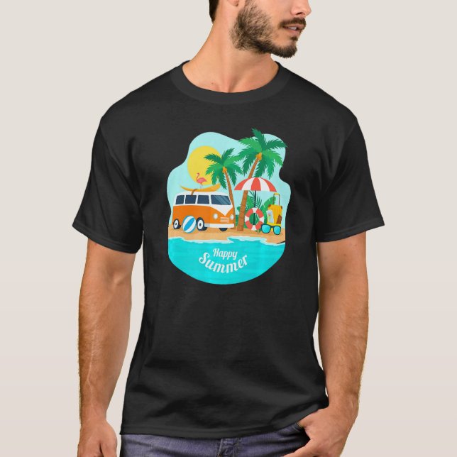T-shirt Happy Summer Sun Beach Blue Sea Trees Refresh V (Devant)