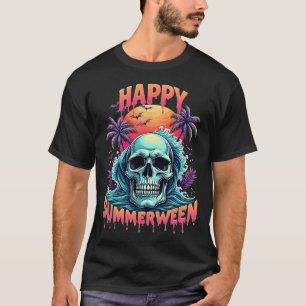 T-shirt Happy Summerween Skeleton Summer Watermelon Jack-o