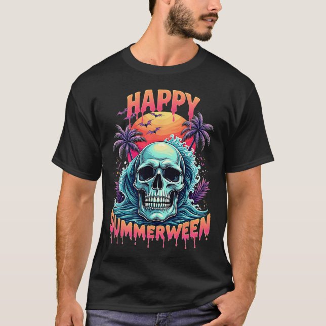 T-shirt Happy Summerween Skeleton Summer Watermelon Jack-o (Devant)