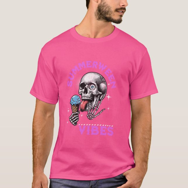 T-shirt Happy Summerween Vibes Skeleton Ice Cream été H (Devant)