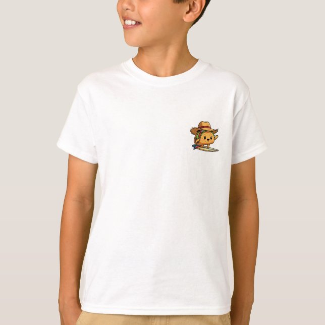T-shirt Happy Surfing Taco Character Wearing a Straw Hat (Devant)