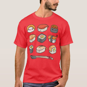 T-shirt Happy Sushi Anime Kawaii Set Amateur de nourriture