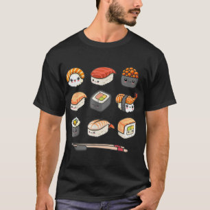 T-shirt Happy Sushi Anime Kawaii Set Japanese Food Lover O