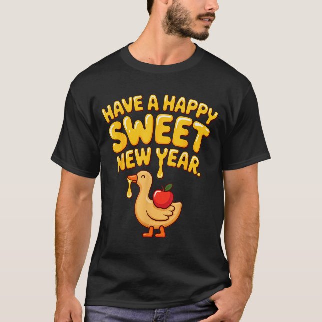 T-shirt Happy Sweet New Year Goose Cookie Rosh Hashanah  (Devant)