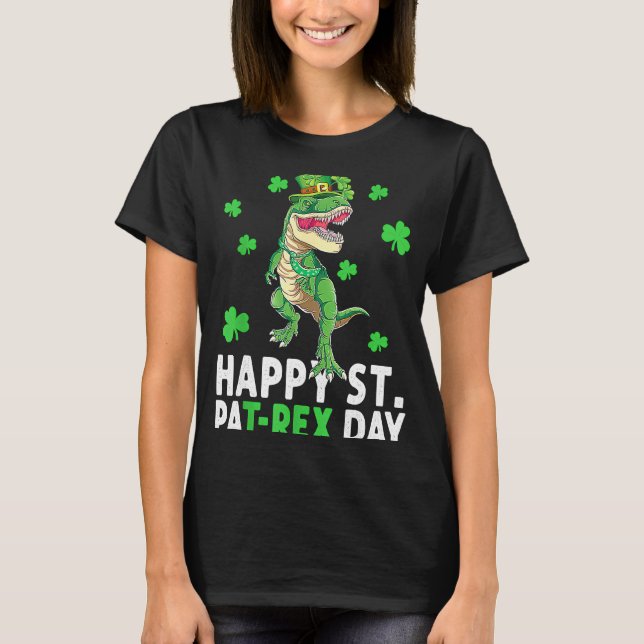T-shirt Happy T Rex Dinosaur Saint Patrick's Day For Boys  (Devant)