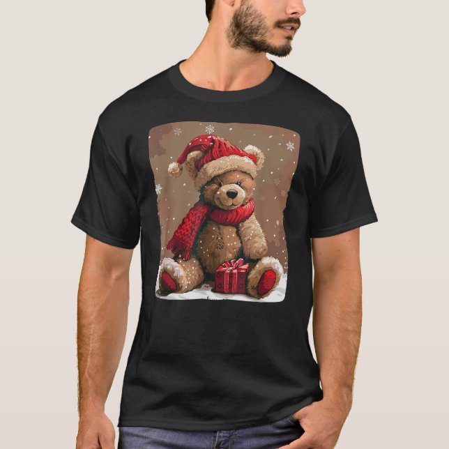 T-shirt Happy Teddy Bear with Shawl and Christmas Hat Cost (Devant)