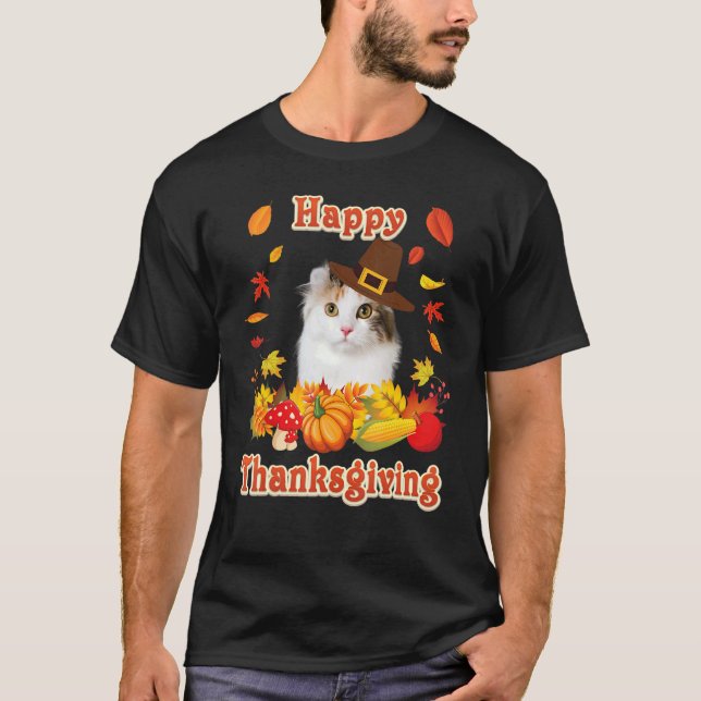 T-shirt Happy Thanksgiving American Curl Cat I'm Thankful  (Devant)
