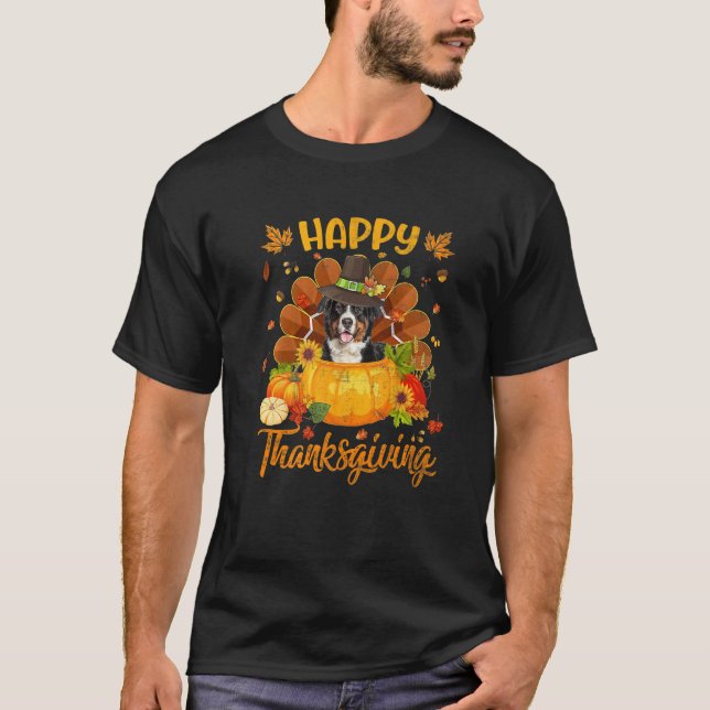T-shirt Happy Thanksgiving Bernese Mountain Dog Turkey Pum (Devant)