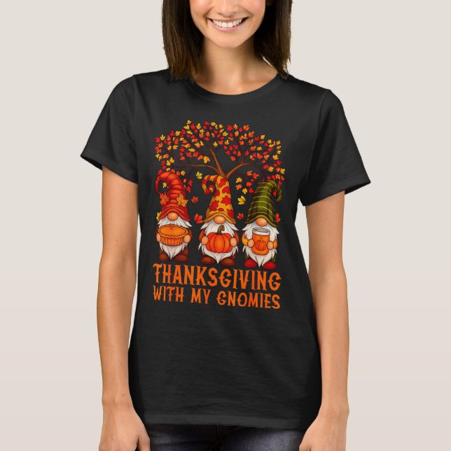 T-shirt Happy Thanksgiving Cute Gnomes Pumpkin Autumn Leav (Devant)