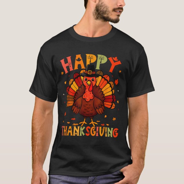 T-shirt Happy Thanksgiving Funny Turkey Day Family Dinner  (Devant)