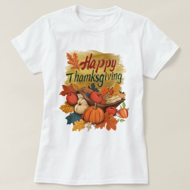 T-Shirt happy Thanksgiving golden  (Design devant)