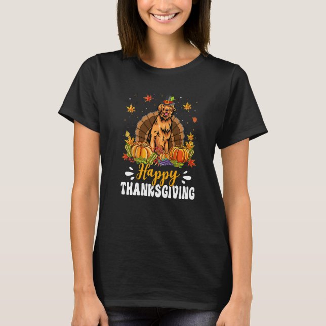 T-shirt Happy Thanksgiving Golden Retriever Dog Turkey Pum (Devant)