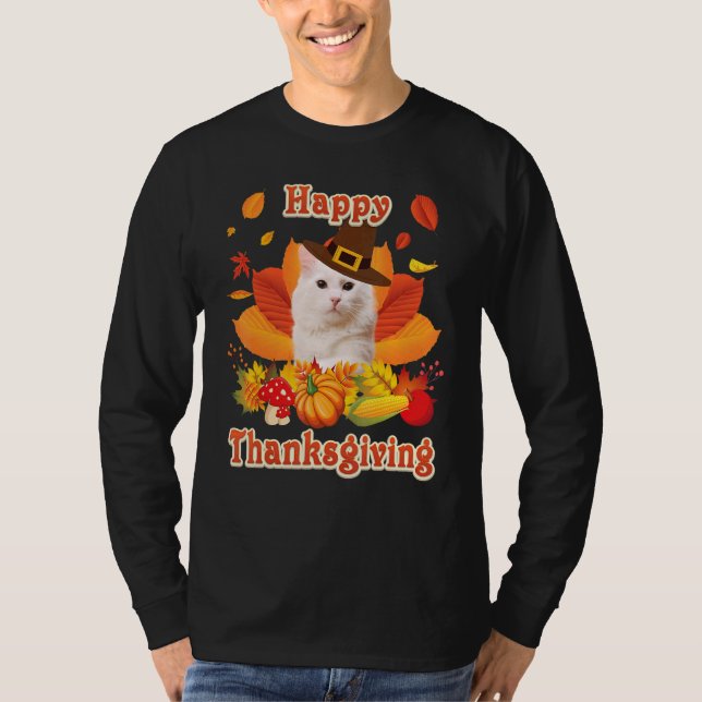 T-shirt Happy Thanksgiving Turkish Angora Cat I'm Thankful (Devant)
