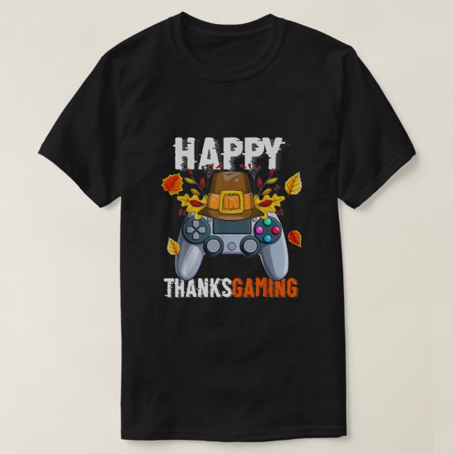 T-shirt Happy Thanksgiving Video Game Controller Pilgrim C (Design devant)