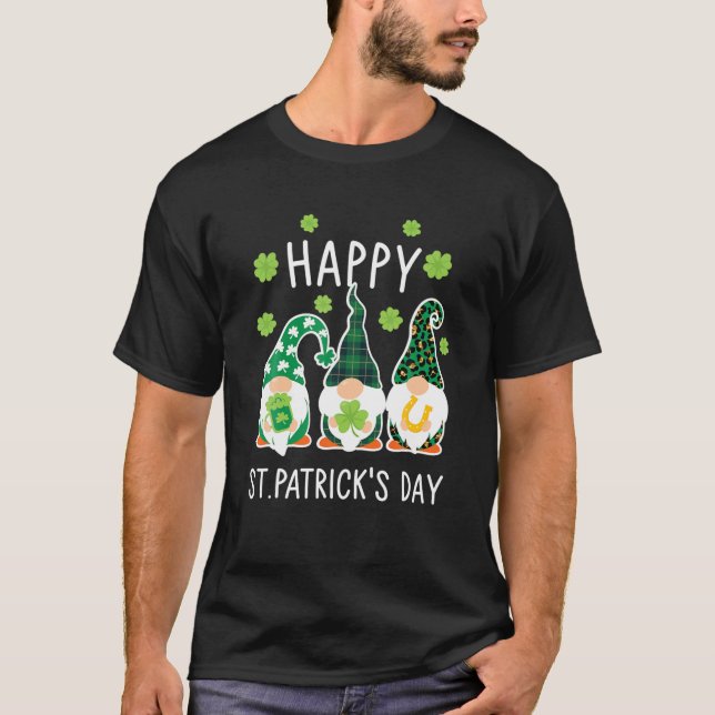 T-shirt Happy Three Gnomes, St.Patrick's Day, Green Buffal (Devant)