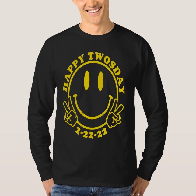 T-shirt Happy Twosday 2 22 22 Happy Face Retro Style Peace (Devant)