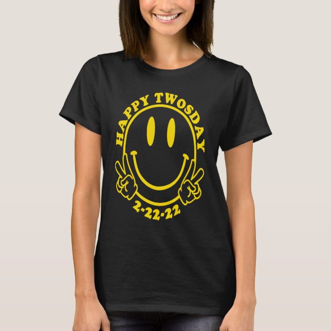 T-shirt Happy Twosday 2 22 22 Happy Face Retro Style Peace (Devant)