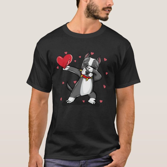 T-shirt Happy Valentine Dabbing Dog Pitbull Men Women (Devant)