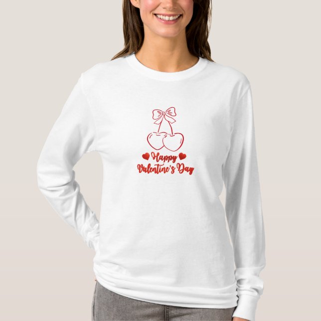 T-shirt Happy Valentine’s Day Cherry Love Design (Devant)