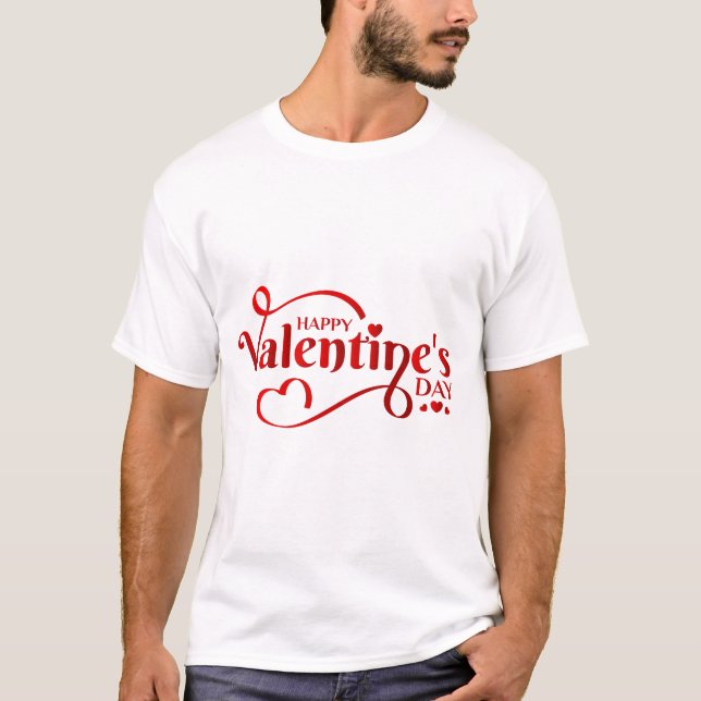 T-shirt Happy Valentine’s Day Red Calligraphy Heart T-Shir (Devant)