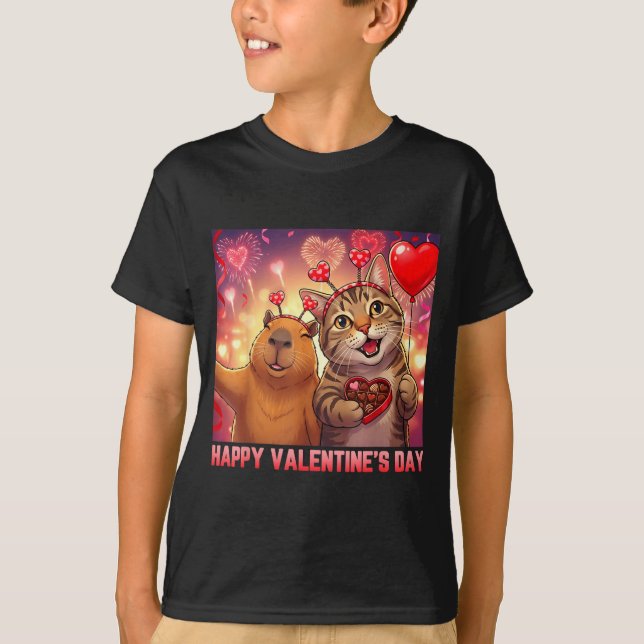 T-shirt Happy Valentines 2026 Cute Cat Capybara Party Art  (Devant)