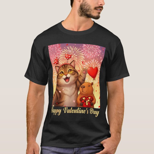 T-shirt Happy Valentines 2026 Cute Cat Capybara Party Art  (Devant)