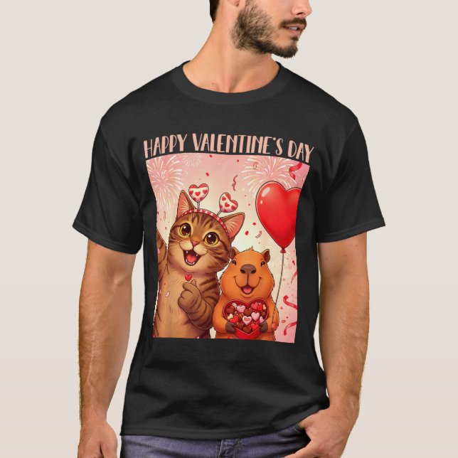 T-shirt Happy Valentines 2026 Cute Cat Capybara Party Art  (Devant)