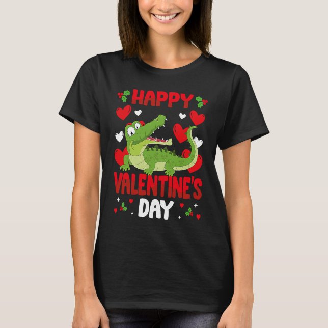 T-shirt Happy Valentines Day Alligators Heart Love Animal (Devant)