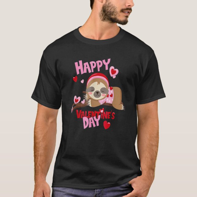 T-shirt Happy Valentines Day Baby Sloth For Boys And Girls (Devant)